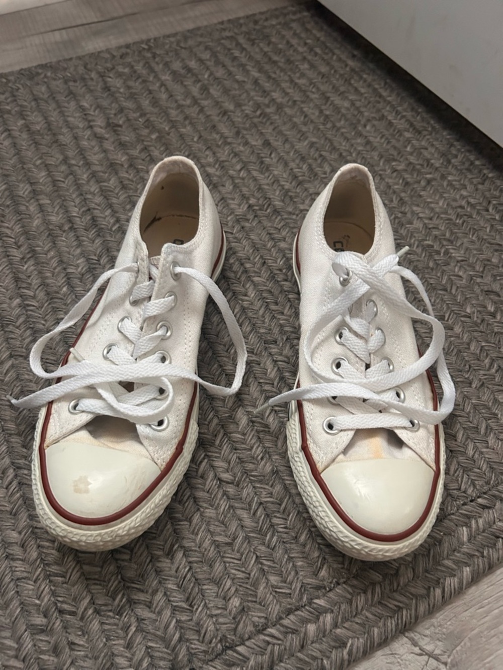 Converse White Low Top Sneakers with Red Trim